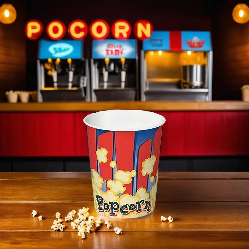Popcorn Bucket & Tub Base 32 OZ Single Wall Poly-Coated Paper Popcorn Print Round 500/Case