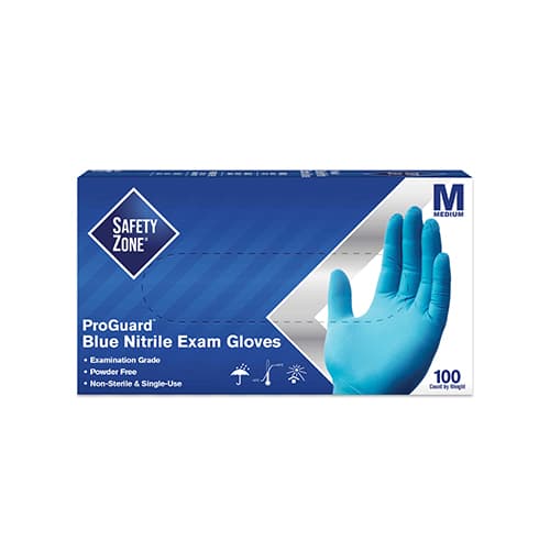 Safety Zone® Gloves Medium (MED) Blue 3MIL Nitrile Disposable Powder-Free 100 Count/Pack 10 Packs/Case 1000 Count/Case