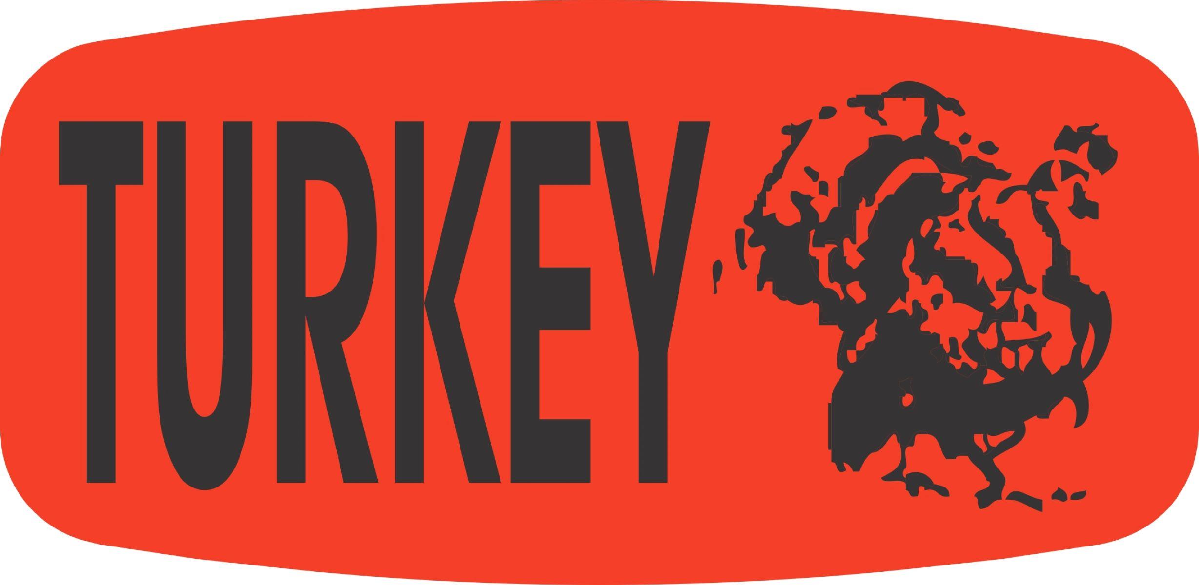 Turkey Label Black Fluorescent Red Short Oval Dayglo 1000 Count/Roll 50 Rolls/Case 50000 Count/Case