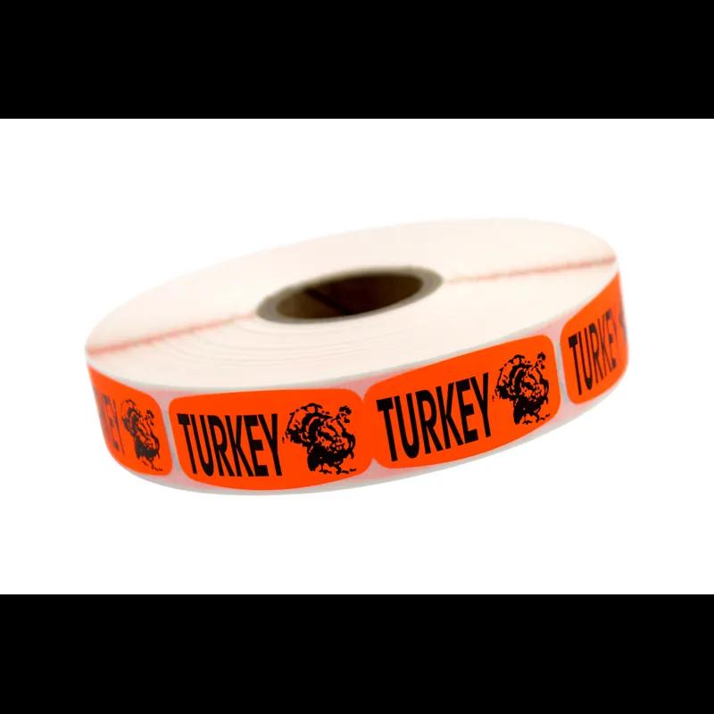 Turkey Label Black Fluorescent Red Short Oval Dayglo 1000 Count/Roll 50 Rolls/Case 50000 Count/Case