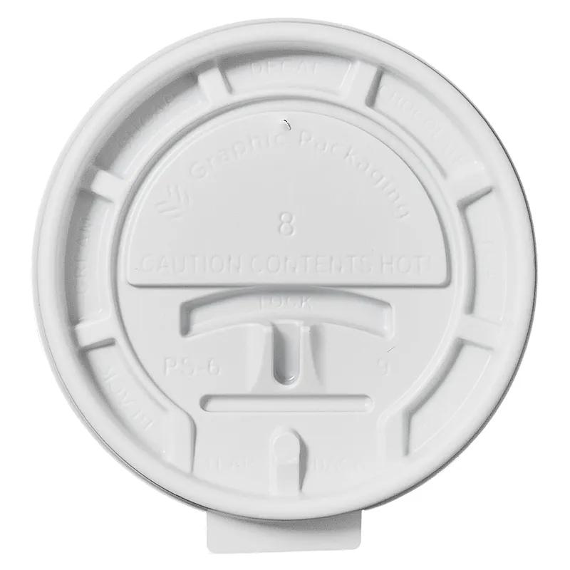 Lid Flat PS White For 8 OZ Hot Cup With Hole Lock Tab Tear Tab 1000/Case