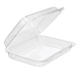 Essentials Take-Out Container Hinged With Dome Lid 10.625X8.3125X2.625 IN RPET Clear Rectangle Bar Lock 300/Case