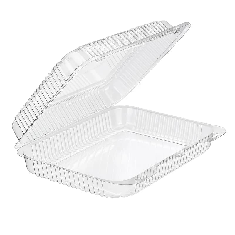 Essentials Take-Out Container Hinged With Dome Lid 10.625X8.3125X2.625 IN RPET Clear Rectangle Bar Lock 300/Case