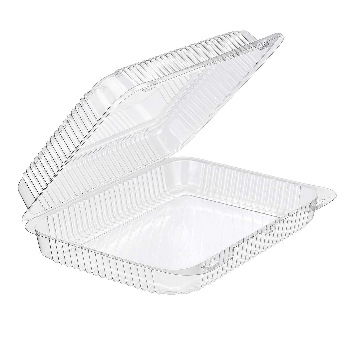 Essentials Take-Out Container Hinged With Dome Lid 10.625X8.3125X2.625 IN RPET Clear Rectangle Bar Lock 300/Case