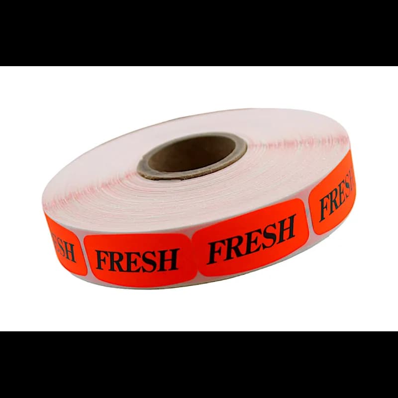Fresh Label Black Fluorescent Red Short Oval Dayglo 1000 Count/Roll 50 Rolls/Case 50000 Count/Case