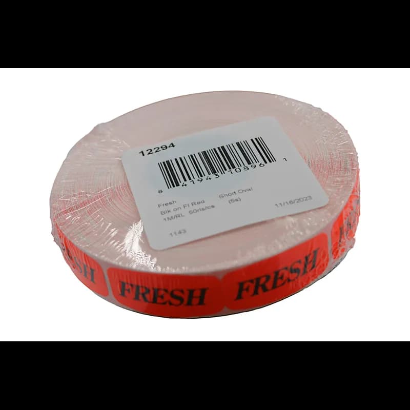 Fresh Label Black Fluorescent Red Short Oval Dayglo 1000 Count/Roll 50 Rolls/Case 50000 Count/Case