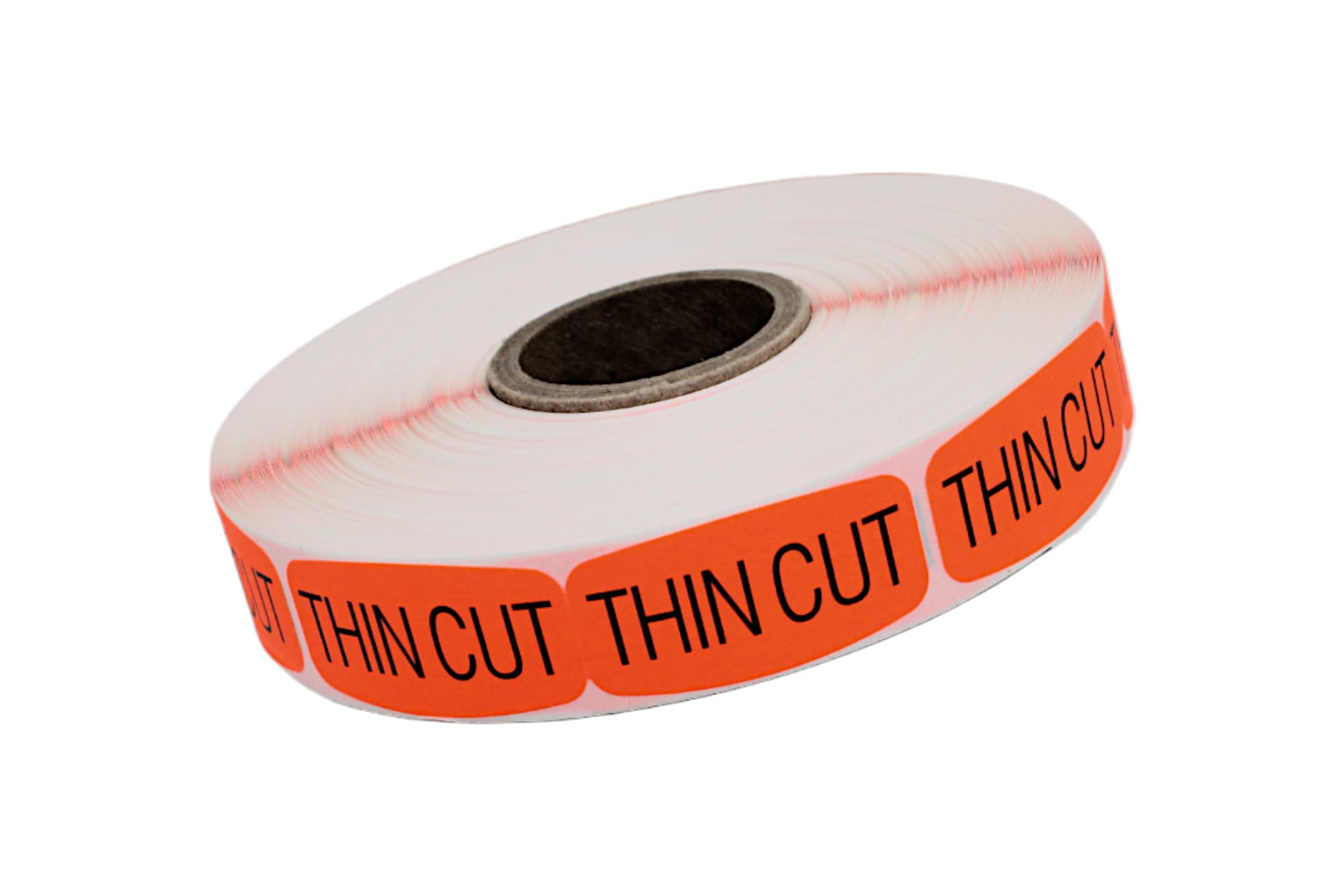 Thin Cut Label Black Fluorescent Red Short Oval Dayglo 1000 Count/Roll 50 Rolls/Case 50000 Count/Case