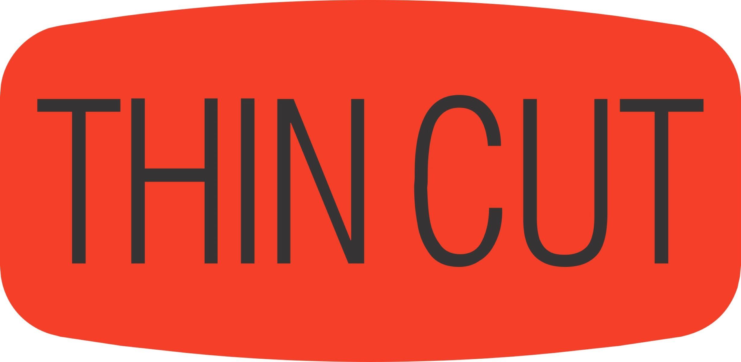 Thin Cut Label Black Fluorescent Red Short Oval Dayglo 1000 Count/Roll 50 Rolls/Case 50000 Count/Case