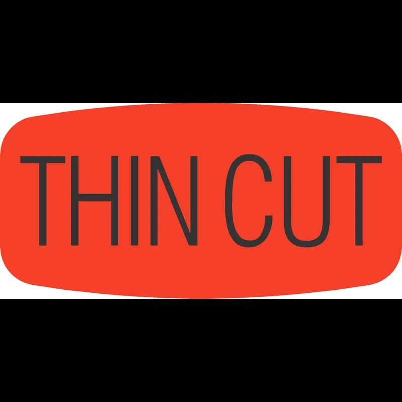 Thin Cut Label Black Fluorescent Red Short Oval Dayglo 1000 Count/Roll 50 Rolls/Case 50000 Count/Case