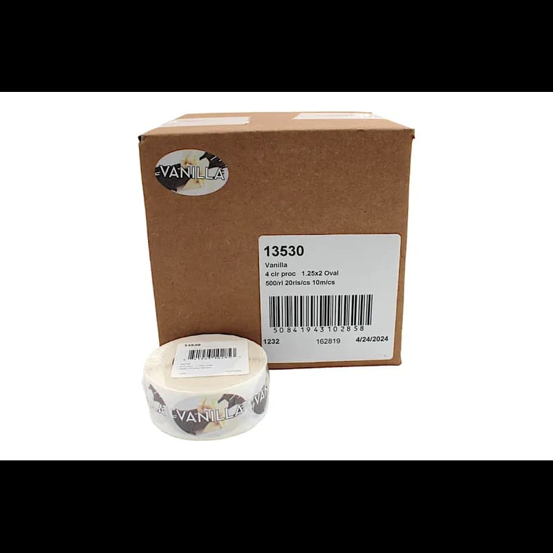 Vanilla Bakery Flavor Label 1.25X2 IN Oval 4 Color Process 500 Count/Roll 5 Rolls/Sleeve