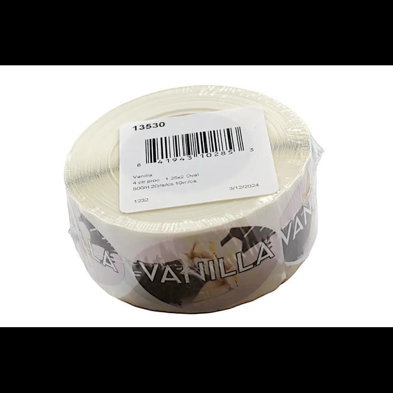 Vanilla Bakery Flavor Label 1.25X2 IN Oval 4 Color Process 500 Count/Roll 5 Rolls/Sleeve