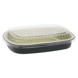 Take-Out Container Base & Lid Combo With Dome Lid Large (LG) 60 OZ Aluminum OPS Black Gold Clear Rectangle 50/Case