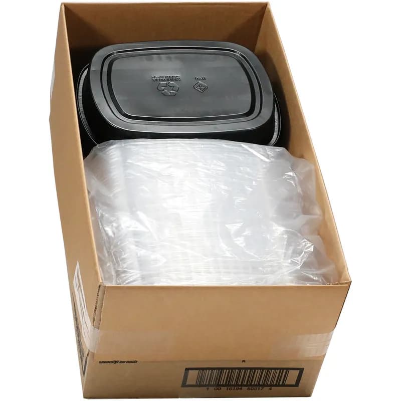 Take-Out Container Base & Lid Combo With Dome Lid Large (LG) 60 OZ Aluminum OPS Black Gold Clear Rectangle 50/Case