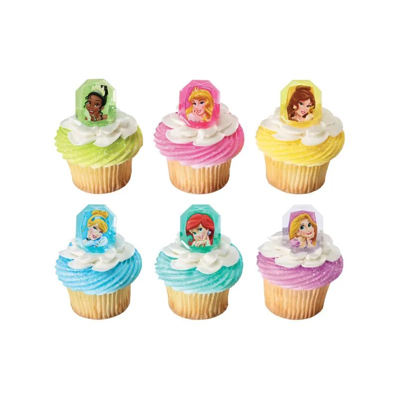 Cake & Cupcake Topper Ring Plastic Multicolor Disney Gemstone Princesses 144/Pack