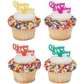 Cake & Cupcake Topper Pick 2.15X1.55X0.4 IN Plastic Pastel Happy Birthday 144/Pack