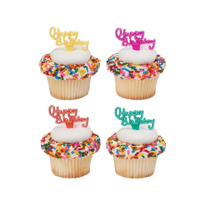 Cake & Cupcake Topper Pick 2.15X1.55X0.4 IN Plastic Pastel Happy Birthday 144/Pack