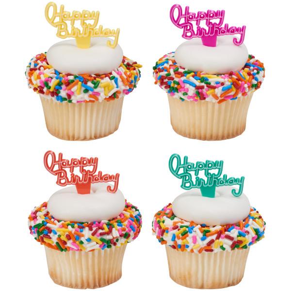 Cake & Cupcake Topper Pick 2.15X1.55X0.4 IN Plastic Pastel Happy Birthday 144/Pack