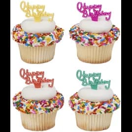 Cake & Cupcake Topper Pick 2.15X1.55X0.4 IN Plastic Pastel Happy Birthday 144/Pack
