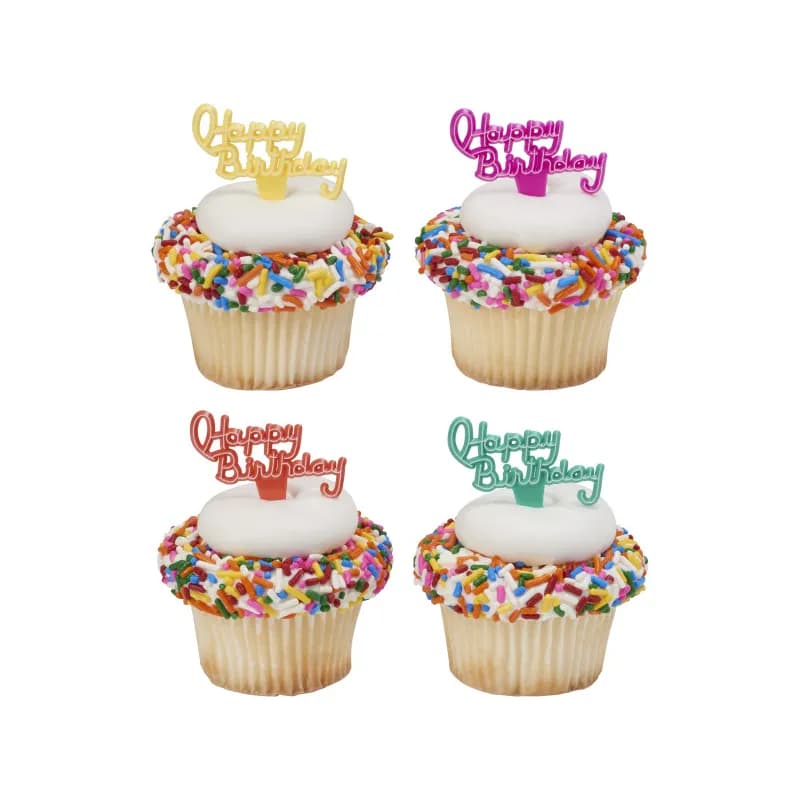 Cake & Cupcake Topper Pick 2.15X1.55X0.4 IN Plastic Pastel Happy Birthday 144/Pack