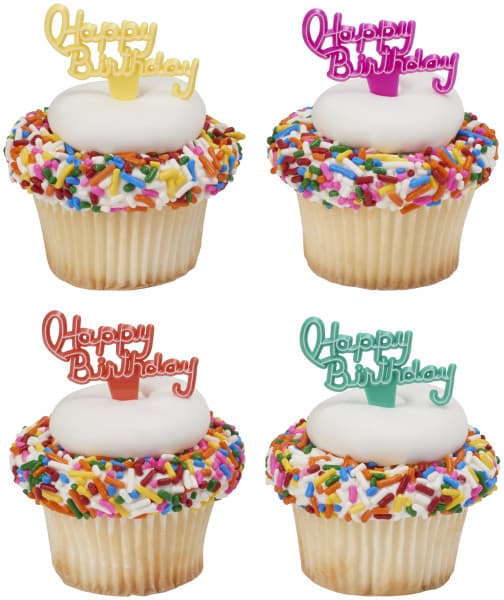 Cake & Cupcake Topper Pick 2.15X1.55X0.4 IN Plastic Pastel Happy Birthday 144/Pack