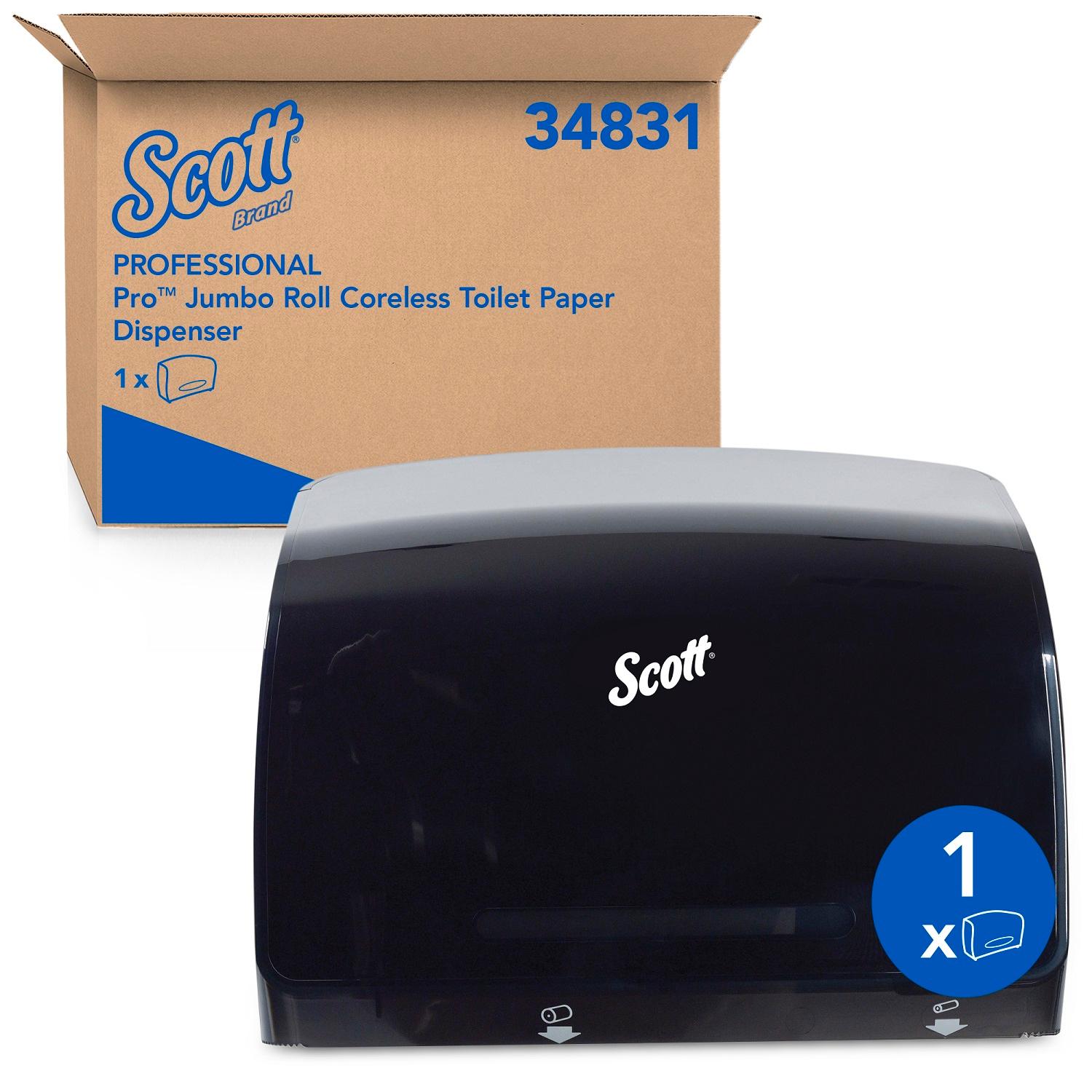 Scott® Professional Toilet Paper Dispenser 14.13X13.39X5.87 IN Wall Mount Black Coreless Jumbo (JRT) 9.38IN Roll 1/Each