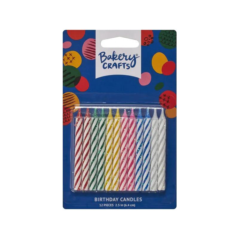 Birthday Candle Wax Primary Glitter Spiral 12/Pack