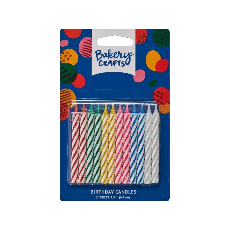 Birthday Candle Wax Primary Glitter Spiral 12/Pack