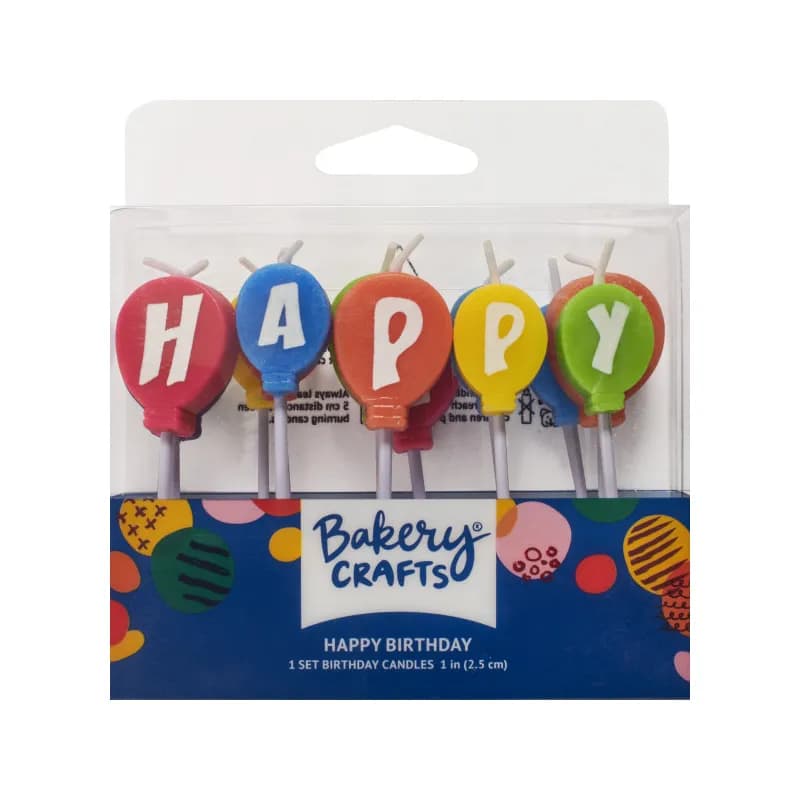 Decoration Candle Wax Multicolor Happy Birthday Balloons 6/Pack