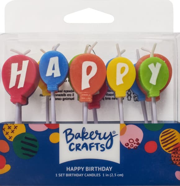 Decoration Candle Wax Multicolor Happy Birthday Balloons 6/Pack