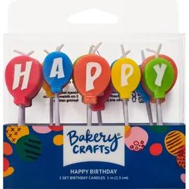 Decoration Candle Wax Multicolor Happy Birthday Balloons 6/Pack