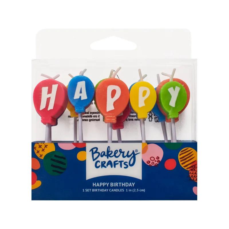 Decoration Candle Wax Multicolor Happy Birthday Balloons 6/Pack