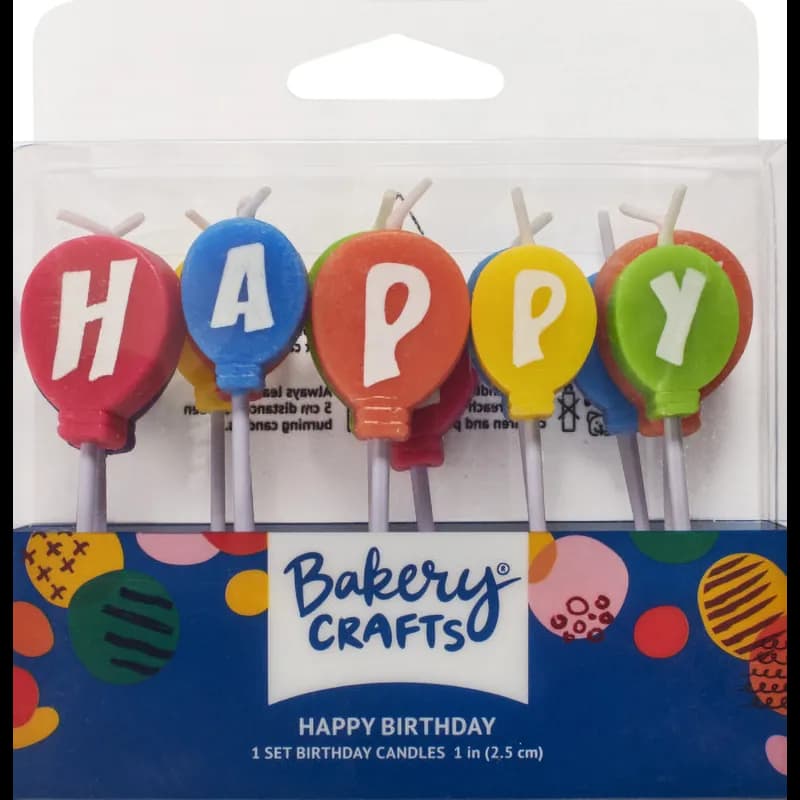 Decoration Candle Wax Multicolor Happy Birthday Balloons 6/Pack