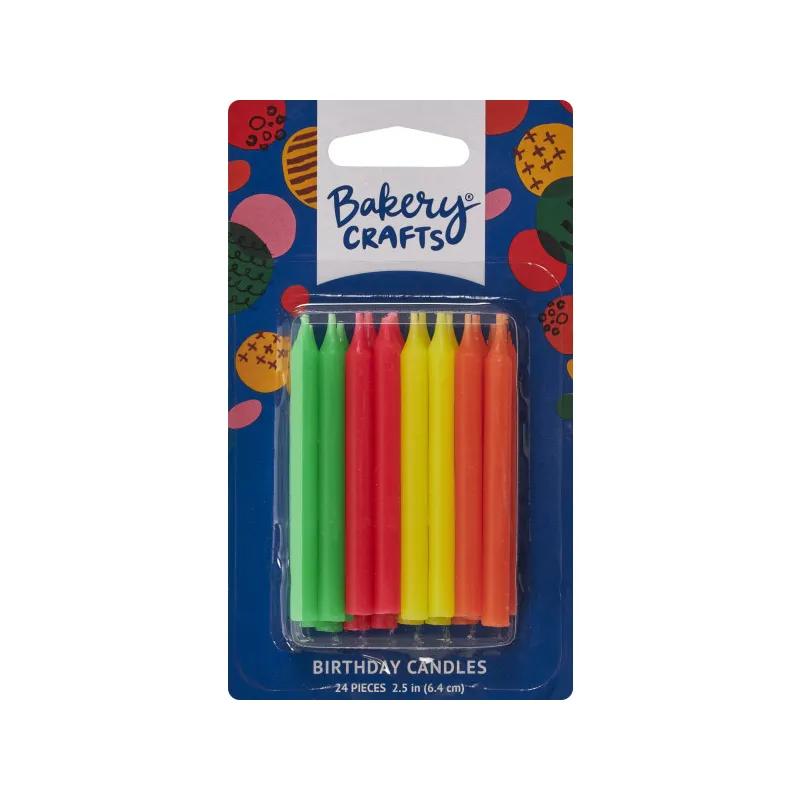 Small Neon Birthday Candle 2.5 IN Wax Multicolor 12/Pack
