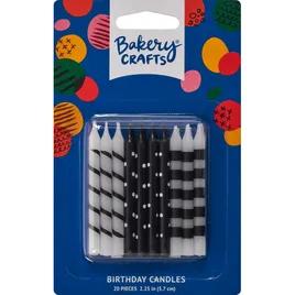 Decoration Candle 2.5 IN Wax Black White Stripes & Dots 12/Pack