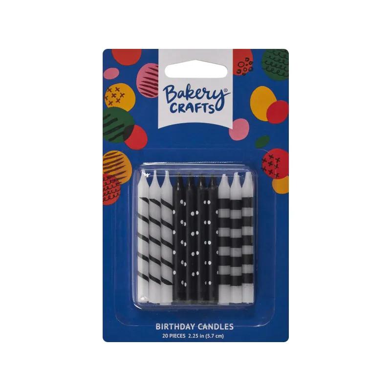 Decoration Candle 2.5 IN Wax Black White Stripes & Dots 12/Pack