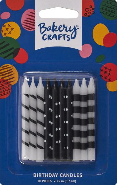 Decoration Candle 2.5 IN Wax Black White Stripes & Dots 12/Pack