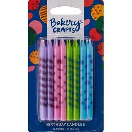 Birthday Candle Wax Multicolor Glitter Stripes & Dots 12/Pack