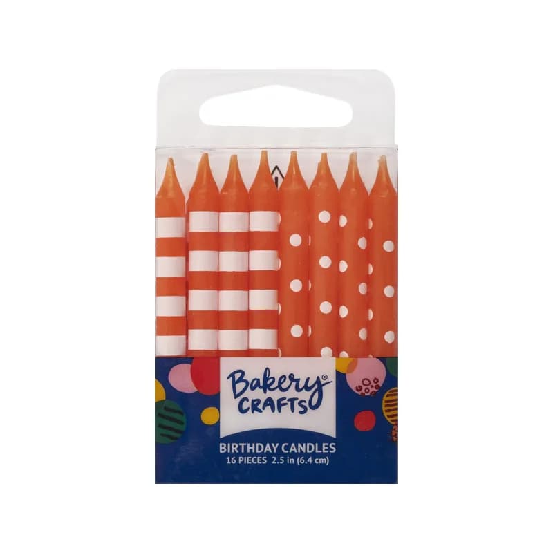 Birthday Candle 2.25 IN Orange Stripes & Dots 12/Pack