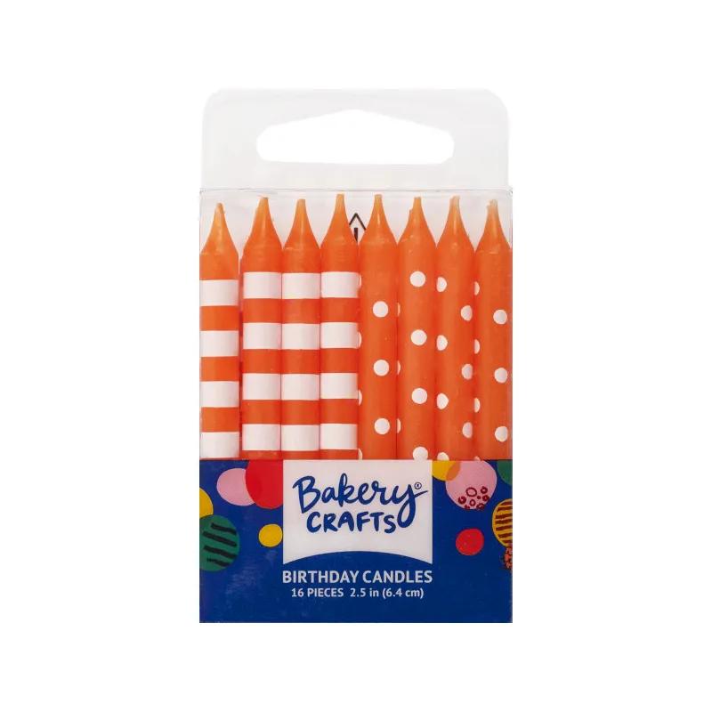 Birthday Candle 2.25 IN Orange Stripes & Dots 12/Pack