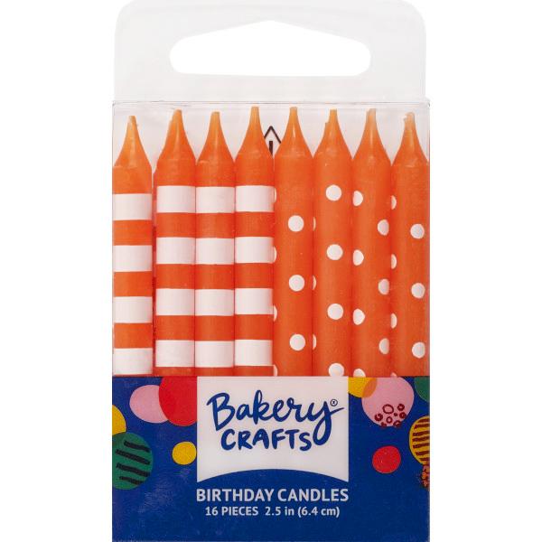 Birthday Candle 2.25 IN Orange Stripes & Dots 12/Pack