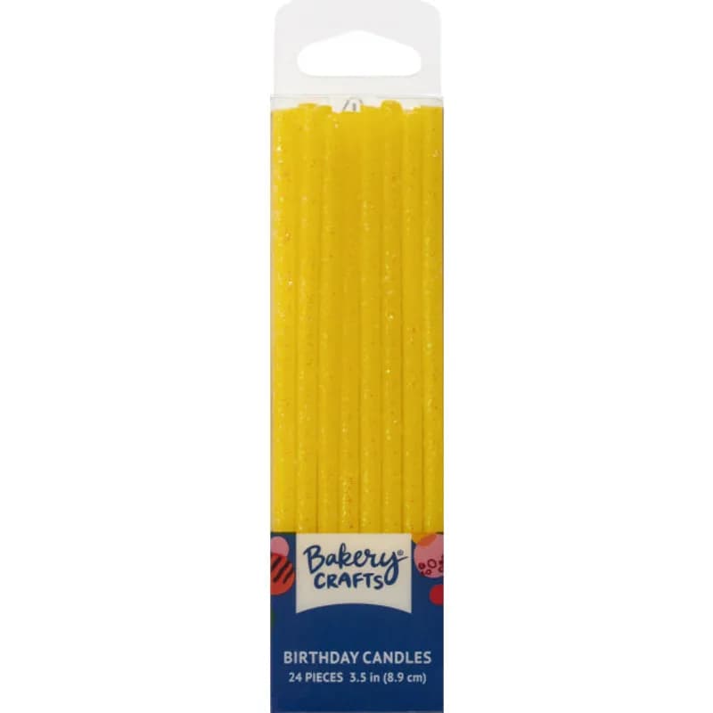Candle Yellow Glitter Slim 12/Pack