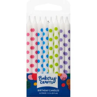 Birthday Candle 3.5 IN Wax White Polka Dot 12/Pack