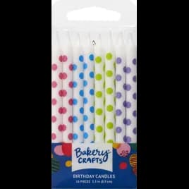 Birthday Candle 3.5 IN Wax White Polka Dot 12/Pack