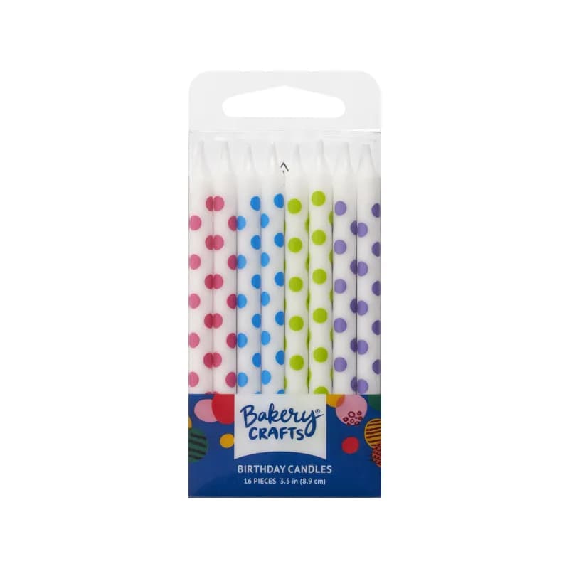 Birthday Candle 3.5 IN Wax White Polka Dot 12/Pack