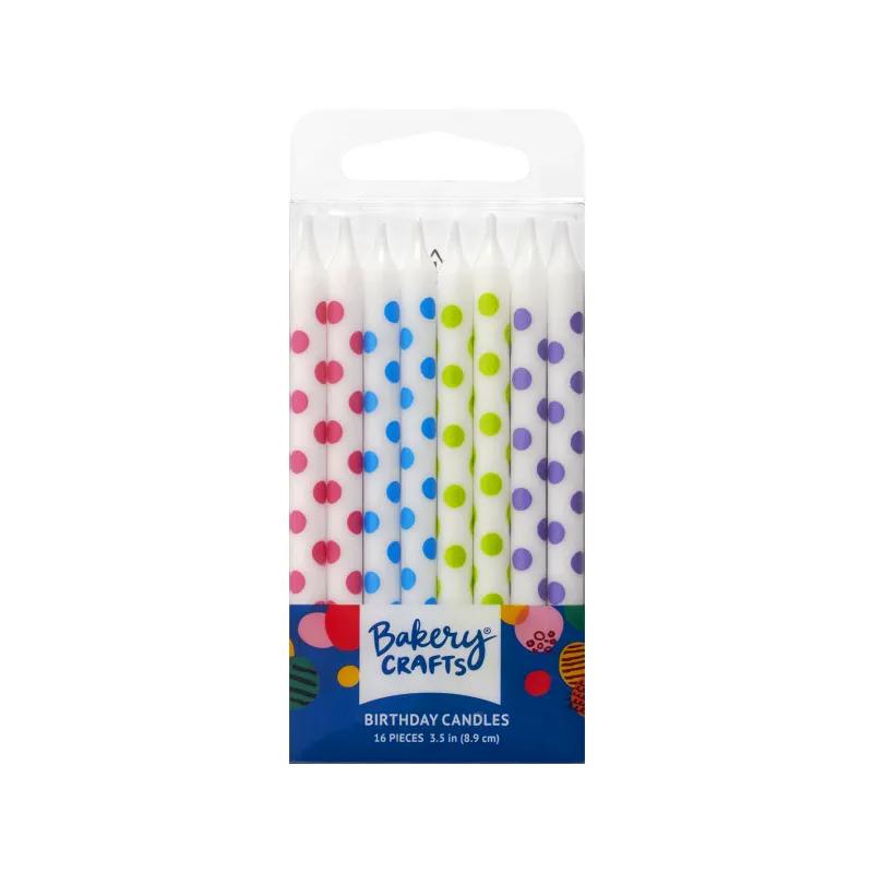 Birthday Candle 3.5 IN Wax White Polka Dot 12/Pack