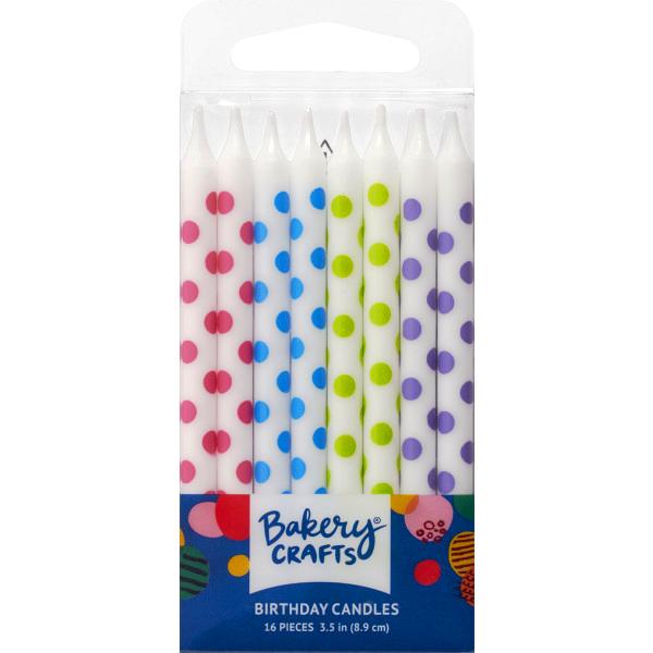 Birthday Candle 3.5 IN Wax White Polka Dot 12/Pack