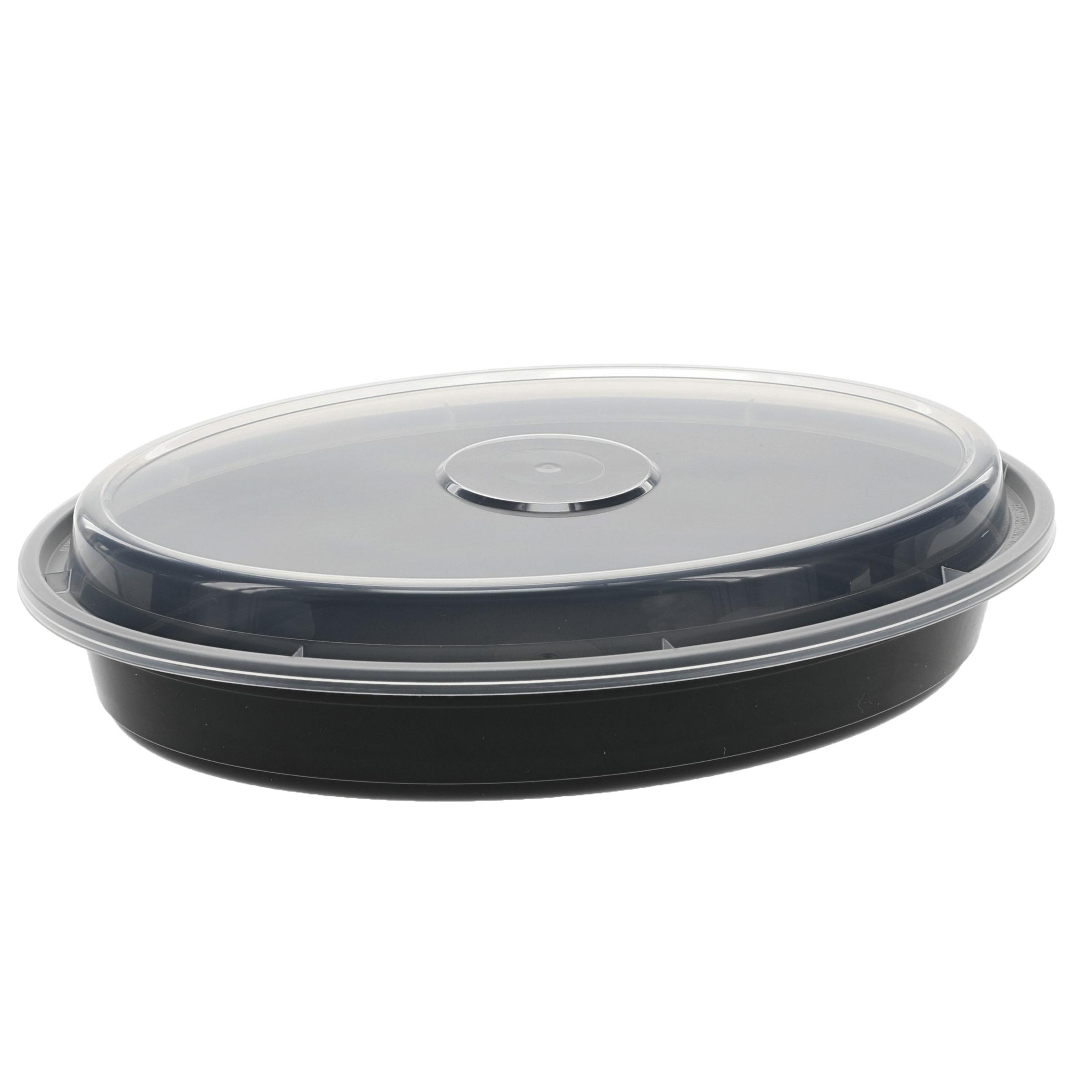 Take-Out Container Base & Lid Combo With Dome Lid 24 OZ PP Black Clear Oval 150/Case