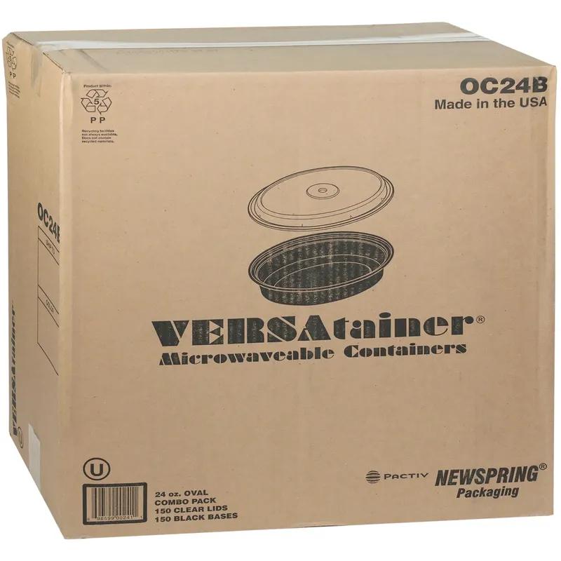 Take-Out Container Base & Lid Combo With Dome Lid 24 OZ PP Black Clear Oval 150/Case