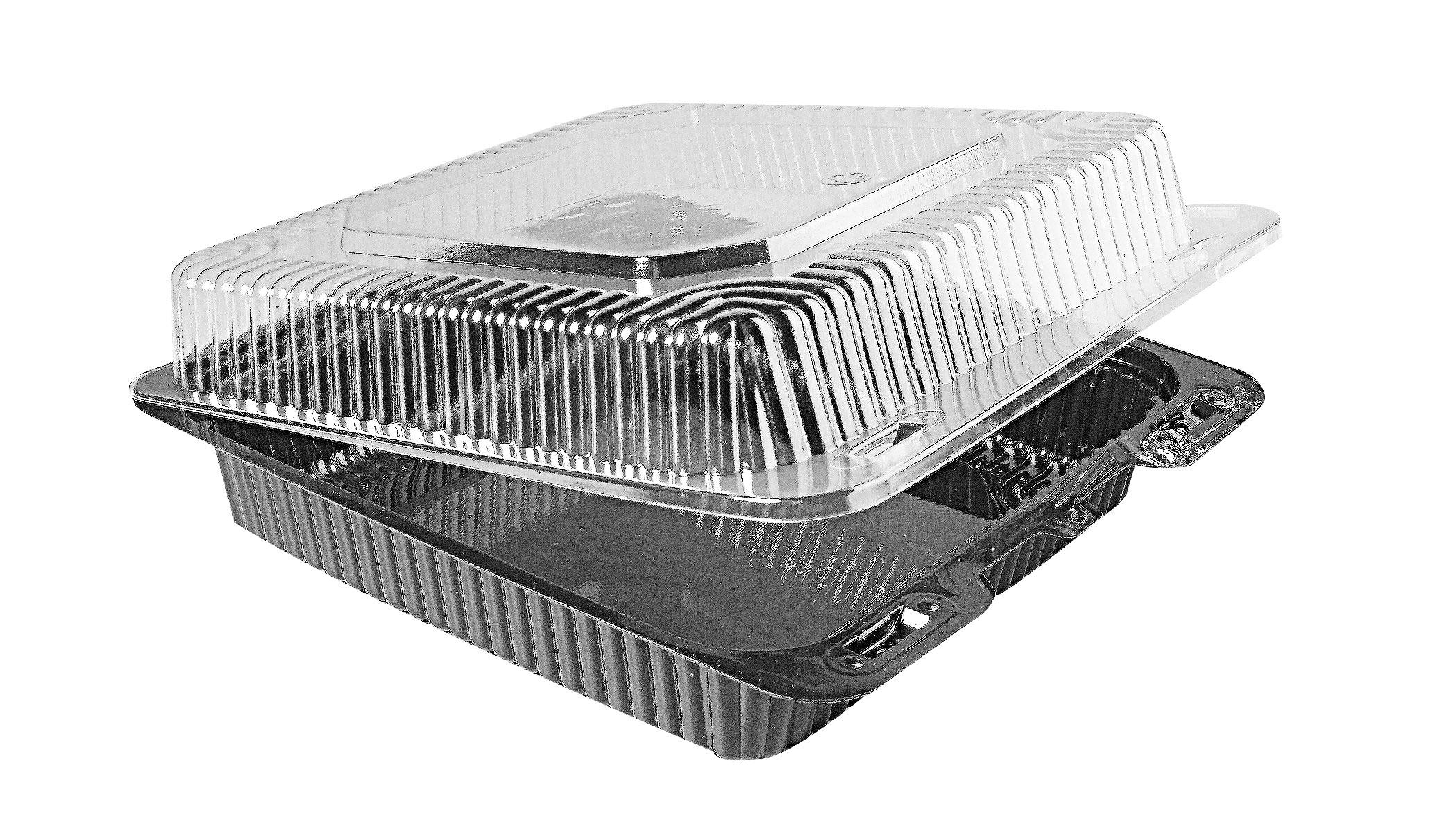 Take-Out Container Hinged 8X8 IN PET Black Square 300/Case