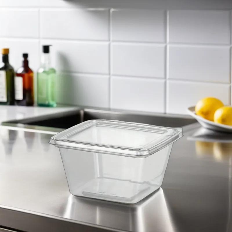 Fresh N' Sealed® Deli Container Hinged With Flat Lid 12 OZ PET Clear Square 256/Case